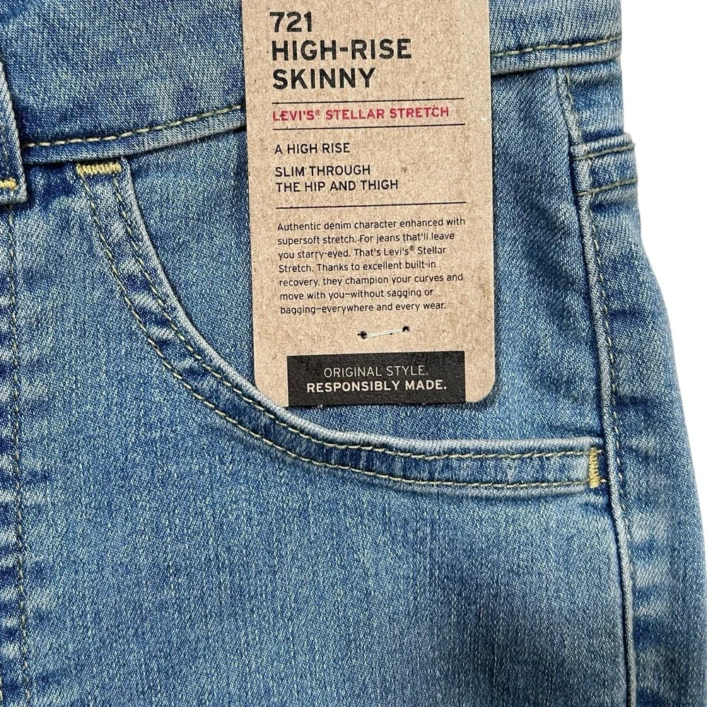 Levis 721 Women's High Rise Skinny Utility Jeans 30x28 Light Blue Denim Stretch